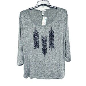 Rue Juju Knit 3/4 Sleeve Women's Size 3X Beaded Leaf Design Soft Top New XXXL